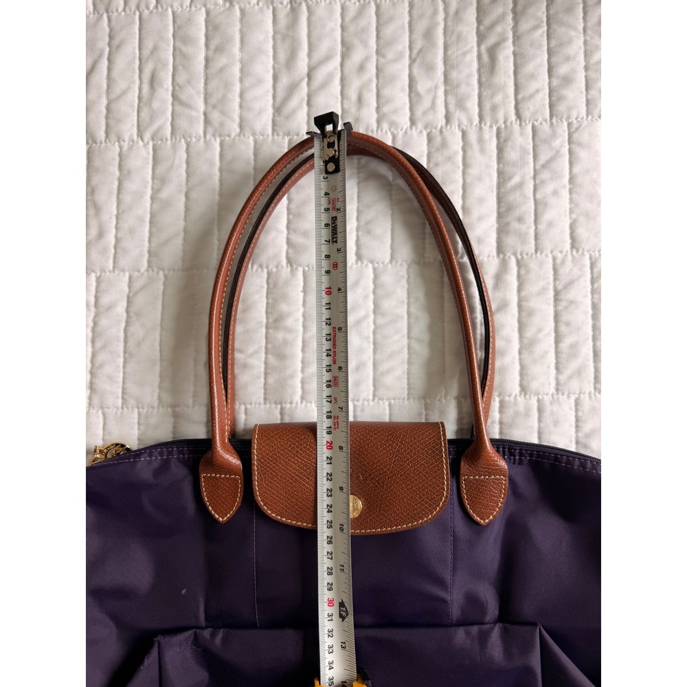 Longchamp Le Pliage Medium Shoulder Tote Bag 2013 Purple Nylon Leather Trim - Picture 7 of 9